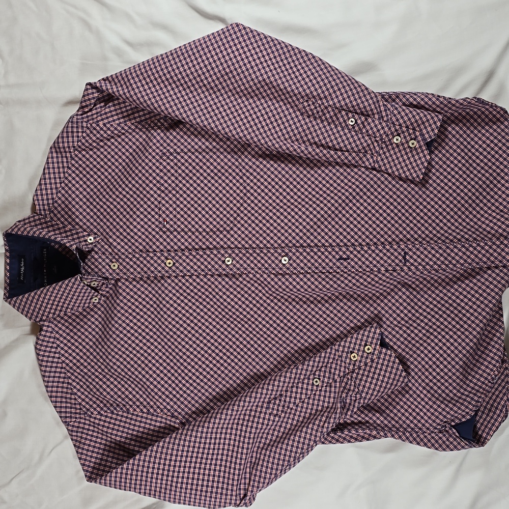 Tommy Hilfiger Red and Blue Checkered Shirt With Front Pocket